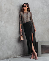 Eliana Satin Slit Maxi Skirt - Black - SALE